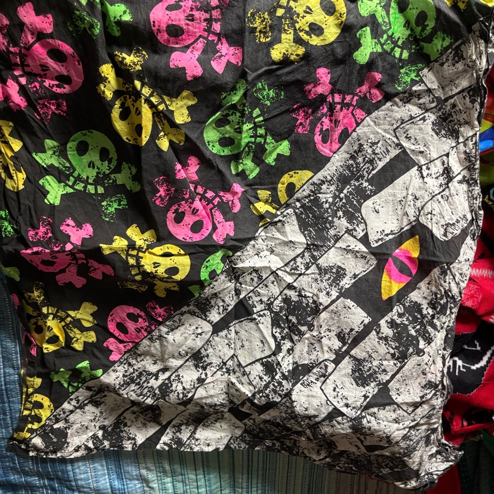 Lush Skull Print Scarf - Black, Pink, Yellow, Green